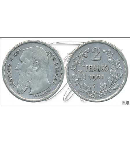 Bélgica - 1904 - Monedas Circulación - Nº KM00059-04 - MBC / VF - 2 Francos 1904 / 9,95 gr. plata
