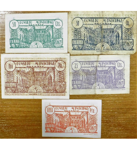 España - Lotes y colecciones - Nº 05543 - DVC - Guerra Civil / Alcañiz  Lote 7 billetes todos diferentes