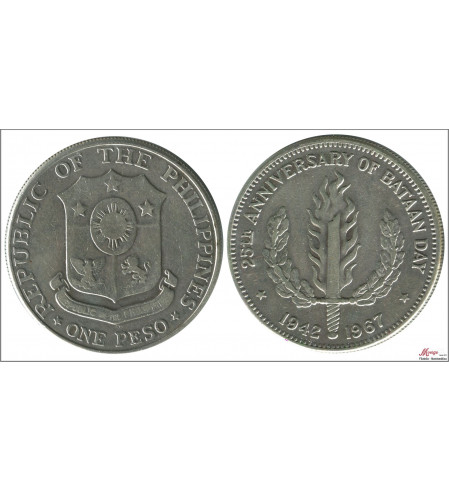 Filipinas - 1967 - Monedas Circulación - Nº KM00195 - EBC / XF - 1 Peso 1967 / Bataan Day / 26,00 gr. Ag