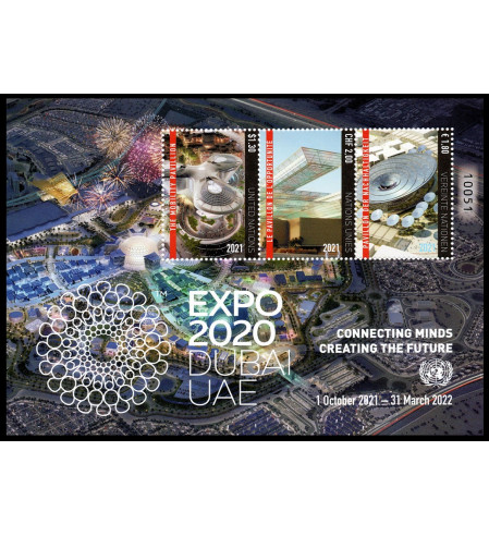 ONU - Nueva York - 2021 - Correo - ** - Exposición universal "Expo 2020"- HB Emision conjunta con ONU Ginebra y Onu Viena
