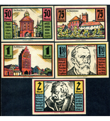 Alemania - Locales - 1921 - Billetes circulación ext. - Nº N-1921-256 - SC/UNC - Stolp 5 Billetes 50, 75 Phenning y 1, 1´50 , 2 