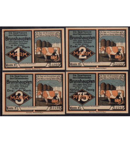Alemania - Locales - 1921 - Billetes circulación ext. - Nº N-1921-246 - SC/UNC - Ostseebades 4 billetes 75 Pfenning, 1, 2 y 3 Ma
