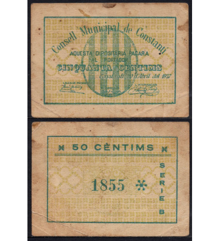 España - 1937 - Billetes Locales Cataluña - Nº 00867 - MBC/VF - Constanti / 50 centimos/ 20 de abril del 1937