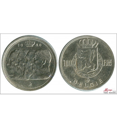 Bélgica - 1948 - Monedas Circulación - Nº KM00139-48 - MBC / VF - 100 Francos 1948 / Reyes / 18 gr. Ag