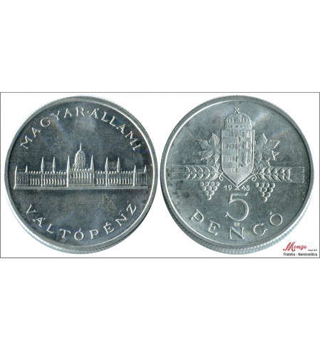 Hungría - 1945 - Monedas Circulación - Nº KM00525 - S/C-/aUNC - 5 Pengo 1945 Parlamento