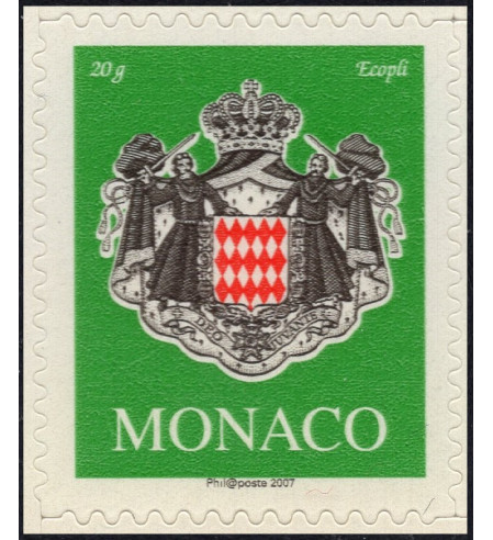 Mónaco - 2007 - Correo - Nº 02502a - **/MNH - Basica escudo verde. 20gr  ecopli adhesivo de carnet 2007