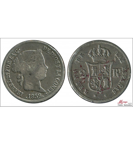 España - 1859 - Isabel II - Nº 00325 - MBC - / VF- - 2 Reales 1859 Madrid Ag