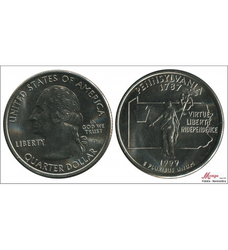 Estados Unidos - 1999 - Monedas Circulación - Nº N-1999-01a - S/C / UNC - 1/4 de Dolar 1999 / Pennsylvania D
