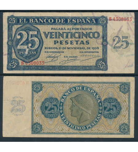 España - 1936 - Billetes Estado Español - Nº 00472 - EBC/XF - 25 pesetas 1936 serie S