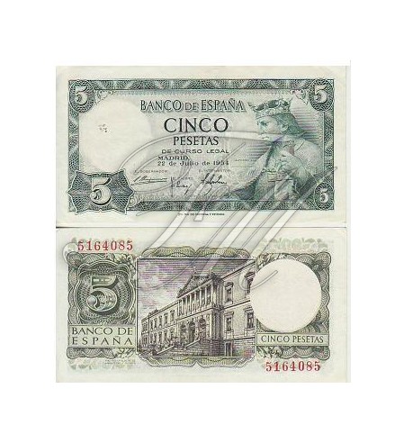 España - 1954 - Billetes Estado Español - Nº 00468 - EBC/XF - 5 pta. 1954 sin serie