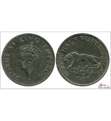 India Inglesa - 1927 - Monedas Circulación - Nº KM00553 - EBC / XF - 1/2 Rupee 1946 / Tigre indio